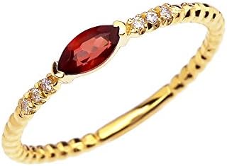 10k Yellow Gold Dainty Diamond and Marquise Garnet Beaded Stackable/Promise Ring