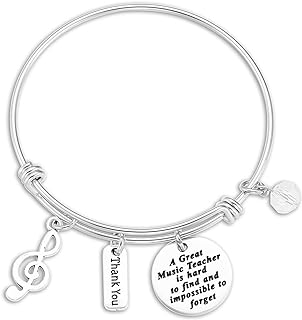 Kivosliviz Music Teacher Appreciation Stainless Steel Bracelet with Box Chain, Snap Clasp, and Sandstone Charm - Perfect Gifts for Women Piano and Violin Teachers