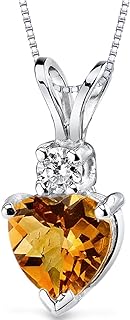 14K White Gold Citrine Heart Pendant Necklace with Spring Ring Clasp 0.75 Carat