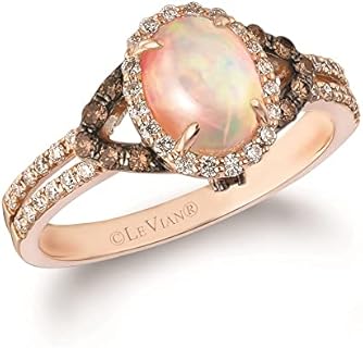 2/5 Carat Diamond and 3/5 Carat Opal Cabochon Oval Halo Split Shank Ring for Women in 14k Rose Gold (Fancy Brown/H-I, SI1-SI2, cttw) Promise Anniversary Ring Size 5 to 12.5 by LeVian
