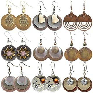 9 Pairs Boho Vintage Geometric Round Ethnic Style Multi Layered Retro Vintage Drop Dangle Sunflower Earrings Set for Women and Girls