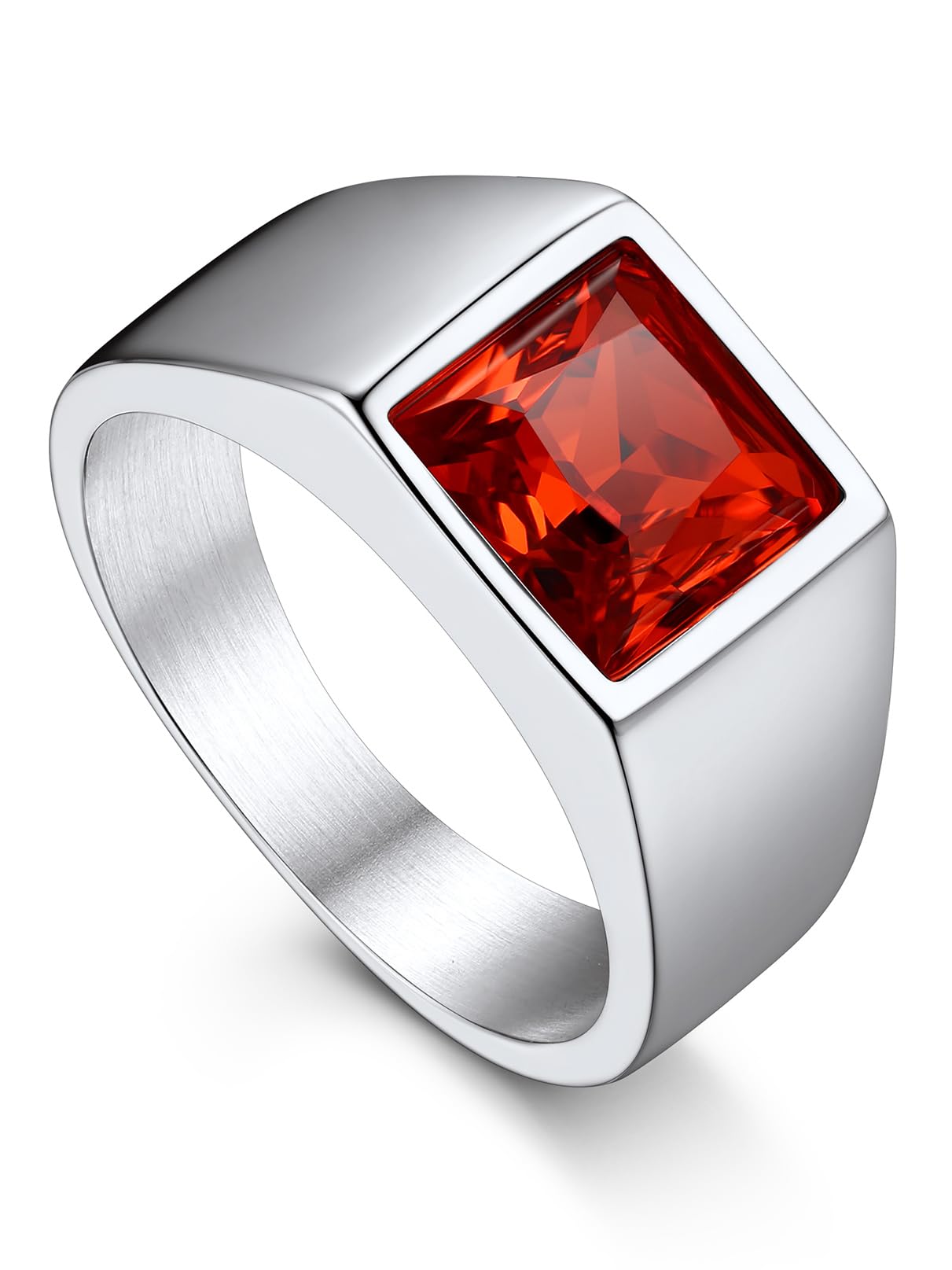 Bandmax Square Cut Gemstone Rings for Men Women, Black Onyx/Blue Topaz Signet Ring Cocktail Ring Statement Ring Personalized Birthstone Ring for Gift