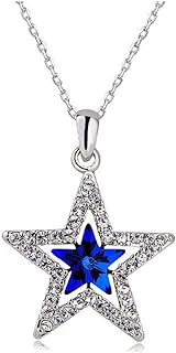 AILUOR Five-Pointed Star Sapphire Crystal Pendant Necklace, Fashion Silver Crystal Hollow Star Jewelry for Women Girl