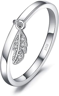 JewelryPalace Bague de Fiançailles Originale en Argent 925 Plaqué Or avec Zircon Cubique, Plume Breloque et Design Unique, Taille 49, pour Femmes et Tous Les Jours