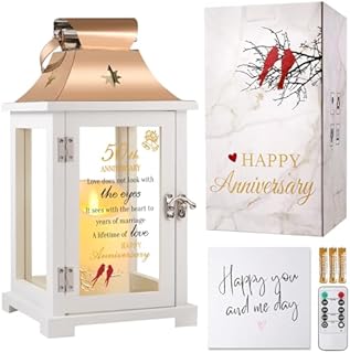 Polished Wood and Stainless Steel 50th Wedding Anniversary Lantern with LED Candle from Liantudy, Unique Gift for Couples, Parents, Grandparents with "Love Does Not Look With The Eyes" Inscription