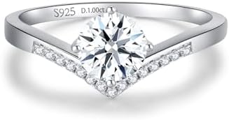 Moissanite V-shaped Wedding Engagement Rings,1Carat D color,S925 Sterling Silver with 18K White Gold Plated,Anniversary Rings for Women