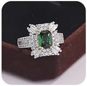 Created Gemstone Statement Ring 18K White Gold Plating Square Gem Green Emerald GreenTopaz Sapphire Cut Cubic Zirconia Wedding Bands for Women