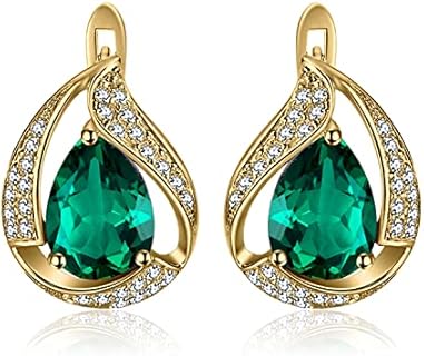 JewelryPalace Pear Shape 3.7ct Green Simulated Emerald Hoop Earrings for Women, 14k White Yellow Rose Gold Plated 925 Sterling Silver Earrings for Her, Gemstone Jewelry Sets for Girl