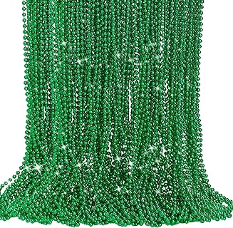 St. Patrick's Day Bronze Ball Chain Beaded Necklaces - Green Plastic Bead Parade Accessories for Festivals and Parties, Transformable to Bracelets, 72 Pack
