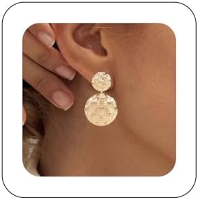 High-Quality Metal Push-Back Boho Disc Coin Drop Earrings in Gold, Vintage Inspired Hammered Design for Women and Girls