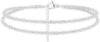 Sterling Silver Ankle Bracelets for Women, Double Layered Silver Glitter Anklets Fashion Daily Anklet Summer Beach Foot Chain Jewelry Gifts for Women Teen Girls