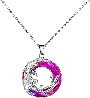 ABJFJE Lucky Colorful Crystal Phoenix Pendant Necklace Symbol Renewal Nirvana of Phoenix Bird Necklaces Fashion Jewelry for Women Girl Gift Silver Plated