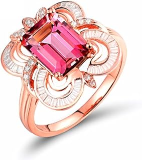 14k Rose Gold Natural Pink Green Tourmaline Diamonds Ring Engagement Wedding for Women Promotion