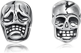 925 Sterling Silver Skull Stud Earrings with Push Back for Men and Women - Unique Gothic Design