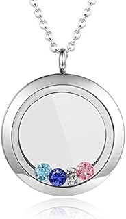 Women's DIY Floating Round Locket Necklace with Box Chain and Magnetic Clasp - Stainless Steel Memory Pendant for Cherished Keepsakes