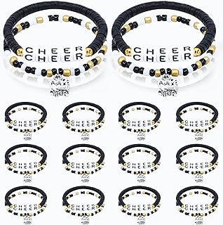 Cheerleader Inspired Charm Bracelet - Zinc Metal with Clay Letter Beads & Fun Stackable Design - Perfect Gift for Cheer Team Ladies