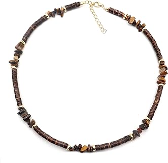 Boho Necklaces for Women Men Bohemian Turquoise Tiger Eye Stone Puka Shell Necklaces Punk Surf Necklaces Coconut Beads Heishi Necklace Beach Hawaiian Jewelry Gifts