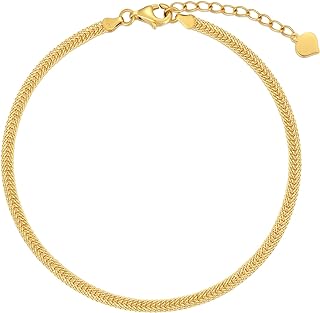 Lobster Claw Clasp 18kt Yellow Gold Cuban Link Anklet, Solid Adjustable Mesh Chain for Women and Girls, Elegant Bismark-Link Design