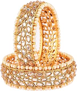 Efulgenz Fashion Jewelry Indian Bollywood Faux Pearl Kundan Rhinestone Floral Bracelet Bangle