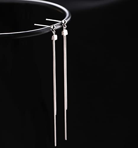 Reffeer Solid 925 Sterling Silver Tassel Chain Dangle Earrings for Women Girls Long Dangle Drop Earrings Line Minimalist