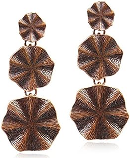 Hypoallergenic Bronze Alloy Drop Earrings with Round Link Chain Design - Boho Vintage Circle Chandelier Compound for Women and Girls