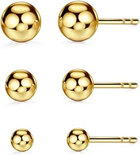 18K Yellow Gold Solid Ball Stud Earrings with Post and Nut Back Finding for Women - Timeless Elegance Design