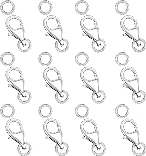 Ofiuny 925 Sterling Silver Lobster Claw Clasps with Jump Rings - 12pc Set, Ideal for DIY Adjustable Necklaces and Bracelets, Made in Italy