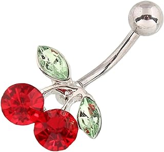 Lenacou Cute Belly Button Rings 14G Surgical Steel Cherry Navel Barbell Stud CZ Body Piercing for Women Girls