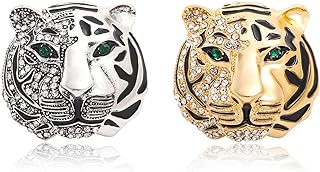 2PCS Tiger Brooches Elegant Rhinestone Diamond Gold Black Silver Black Enamel Large 3D Tiger Head Brooch Pins 2022 Tiger Year Ornament Women Men Christmas New Year Gift