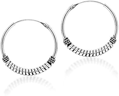 20mm AeraVida Balinese Sterling Silver Hoop Earrings with Twisted Rope Design for Women