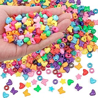 GMMA Star, Heart, Flower & Butterfly Shaped Pony Bead Necklace in Vibrant Rainbow Acrylic, Perfect for DIY Jewelry & Craft Projects, Ideal Gift for Creative Loved Ones
