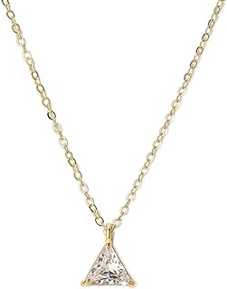 Lobster Clasp Triangle Pendant Necklace, Cord Chain with Cubic Zirconia Gems, Ideal Gift for Women and Girls, Gold Plated Trendy Design