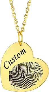 Custom4U Sterling Silver Fingerprint Pendant Necklace with Rolo Chain and Lobster Clasp - Personalized Memorial Keepsake Jewelry for Men and Women