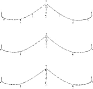 3 Pieces Silver Crystal Belly Ring with Chain Rhinestone Waist Body Chain Bikini Belly Chain Beach Accessories Jewelry for Women Girls