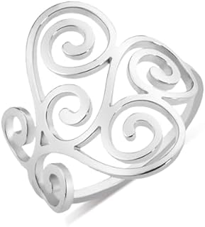 TEAMER Vintage Filigree Flower Ring Stainless Steel Elegant Flower Ring Wedding Band Ring for Women