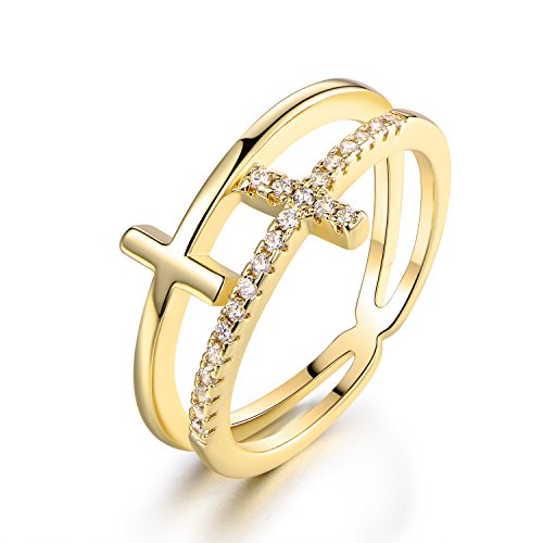18k Gold Plated Cubic Zirconia Double Cross Ring