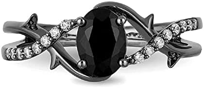 Enchanted Maleficent Oval-Cut Black & White Diamond Engagement Ring in 14K Black Gold Finish Sterling Silver for Women