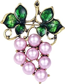 Pin Clasp, Faux Pearl Grape Brooch in Antique Gold Tone with Green Enamel Leaves - Versatile Fashion Accessory for Women – Unique Design