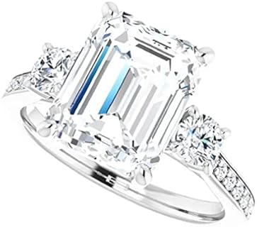 10K Solid White Gold Handmade Engagement Ring 4.0 CT Emerald Cut Moissanite Diamond Solitaire Wedding/Bridal Ring Set for Womens/Her Propose Rings