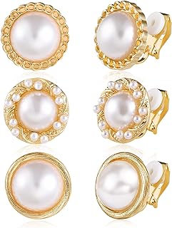 Gold Clip On Earrings 3 Pairs Clip On Stud Earrings Set Small Clip On Earrings Non Pierced 14K Gold Plated Simulated Earrings Dainty Earrings for Women