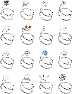 Florideco 16Pcs Double Nose Ring Hoop for Single Piercing 316L Stainless Steel Double Hoop Earrings Spiral Star Opal Pearl CZ Double Hoop Nose Ring for Women