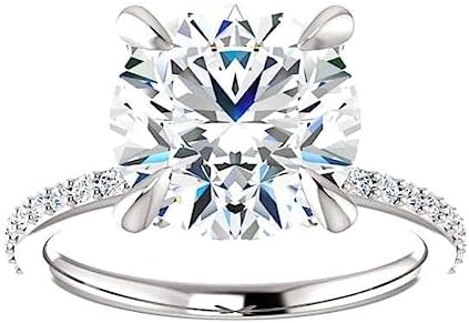 Neerja Jewels 6 CT Moissanite Engagement Ring - Round Diamond, Hidden Prong Design with Sterling Silver Band, Eternity Wedding Ring and Anniversary Promise Jewelry