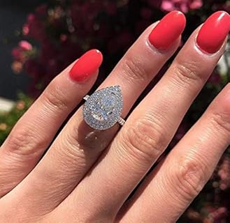 Yaya 925 Silver Classic Bridal Double Layer Drop-Shaped Zircon Ring Teardrop Halo Pear Cut Cubic Zirconia CZ Engagement Wedding Ring for Women