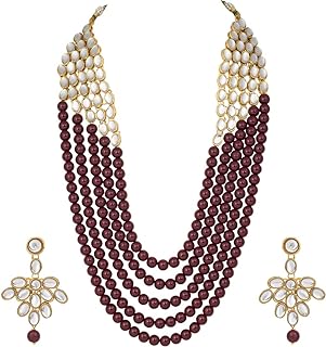 Lobster Clasp Black Bead Necklace and Earrings Set - Multilayered Faux Kundan Design - Ideal for Women Seeking Ethnic Bollywood Style