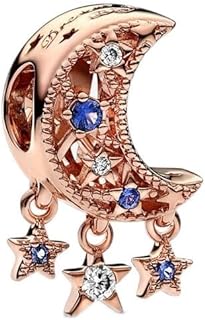 Cubic Zirconia Embellished Moon Charm Bracelet with Rose Gold Chain for Women, Pandora Star and Crescent Design, Ideal Gift with Box