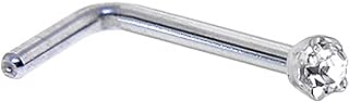 Body Candy Solid 18k White Gold 1.5mm (0.015 cttw) Genuine Diamond L Shaped Nose Stud Ring 20 Gauge 1/4"