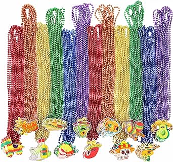Fovths Mexican Beaded Necklaces in High-Quality Plastic with Fun Cinco de Mayo Designs for Kids and Party-goers