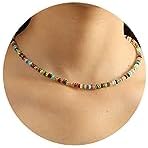 Women's Handmade Gemstone Beaded Necklace with Stainless Steel Chain and Lobster Clasp - Trendy Boho Choker, Waterproof, Ideal Gift