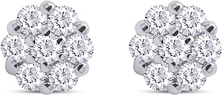 0.25-1 Cttw Lab Grown Diamond Flower Cluster Stud Earrings in 14K Rose Gold-Plated 925 Sterling Silver with Secure Push Back