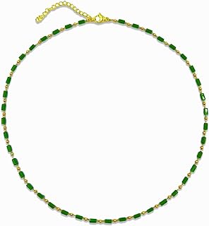 Trendy Green Bead Chain Necklace Emerald Green Choker Necklace Simple Boho Fresh Green Beaded Necklace Square Round Acrylic Crystal Bead Necklace Boho Beach Jewelry Gifts for Women